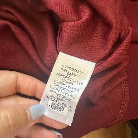 TCEC Maroon Chiffon Smocked Ruffle Dress Large Holiday Event Party - Picture 6 of 8